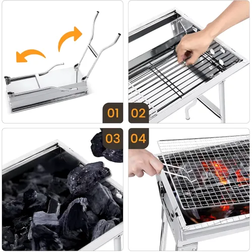 Складаний гриль мангал BBQ GP-4273, неіржавка сталь, 48 х 30 х 57 см, на 6 шампурів, решітка 48 х 30 см - фото 4