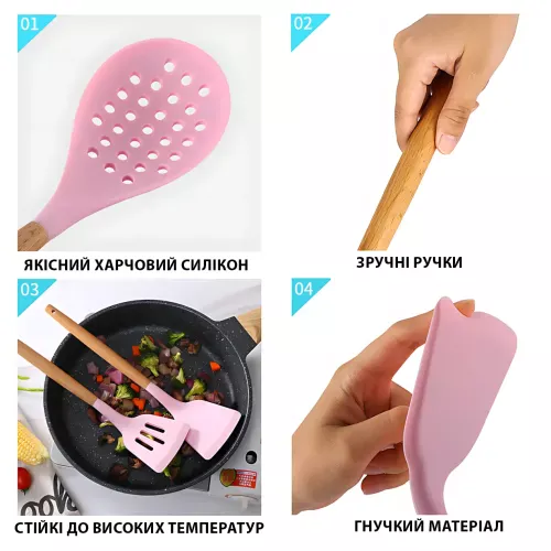 Набор кухонных принадлежностей Zepline ZP-053, силиконовая кухонная утварь с ведерком и подставкой, 13 шт Черный - фото 3