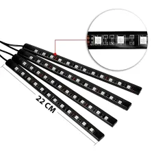 RGB-підсвітка в машину під ноги з пультом — 4x22 см, USB, світловузика, 8 кольорів, вологозахист
