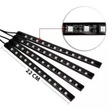 RGB-підсвітка в машину під ноги з пультом — 4x22 см, USB, світловузика, 8 кольорів, вологозахист