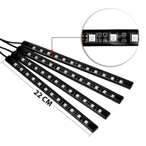 RGB-підсвітка в машину під ноги з пультом — 4x22 см, USB, світловузика, 8 кольорів, вологозахист - фото 3