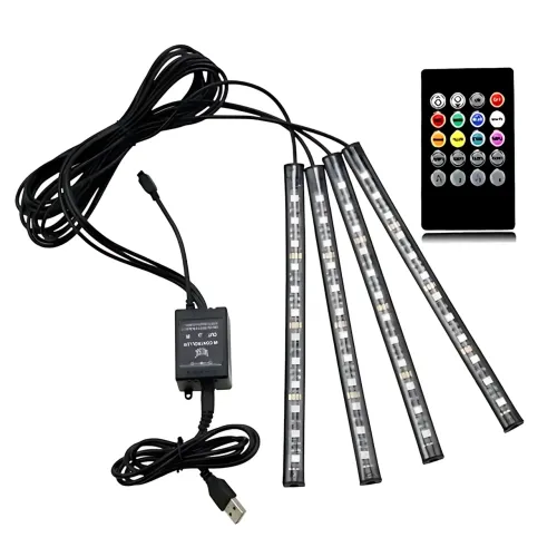 RGB-підсвітка в машину під ноги з пультом — 4x22 см, USB, світловузика, 8 кольорів, вологозахист - фото 2