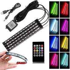 RGB-підсвітка в машину під ноги з пультом — 4x22 см, USB, світловузика, 8 кольорів, вологозахист