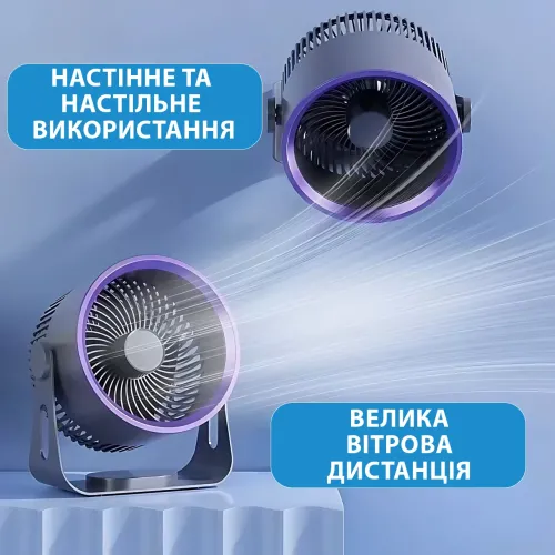 Настільний вентилятор MiJia — портативний, акумулятор 4000 мА·год, 3 швидкості, поворот 180°, USB Type-C, сірий - фото 5