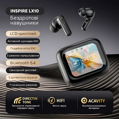 Беспроводные наушники LX-10 TWS – Bluetooth 5.4, ANC+ENC, LED-дисплей, 320 мАч, сенсорное управление - фото 6