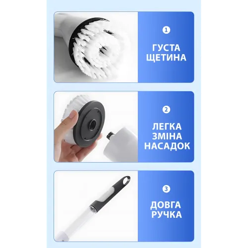 Электрическая беспроводная щетка-скруббер Cleaning brush AND1-33, 360° вращение, с насадками, Type-C, АКБ - фото 4