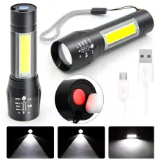 Фонарь тактический ручной аккумуляторный BL-511, USB с 3 режимами света и боковыми диодами CОВ