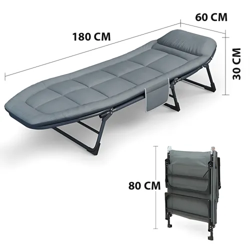 Раскладной туристический шезлонг 180×60×30 см – металлический каркас, до 120 кг, регулируемая спинка и ножки - фото 9
