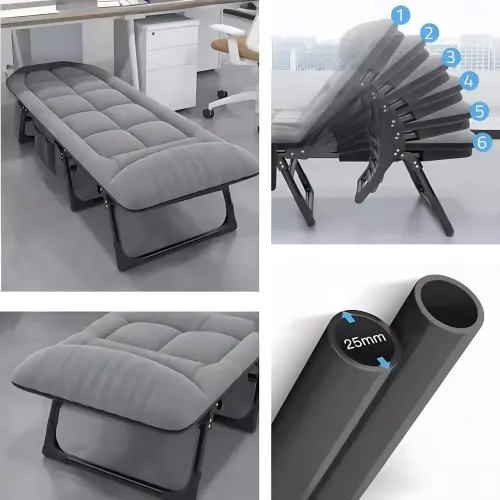 Раскладной туристический шезлонг 180×60×30 см – металлический каркас, до 120 кг, регулируемая спинка и ножки - фото 6