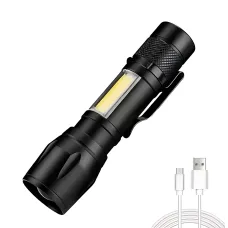 Ручной фонарик BL 513 USB с XPE + COB LED, 500 лм, зумом, встроенным аккумулятором, 3 режимами и влагозащитой