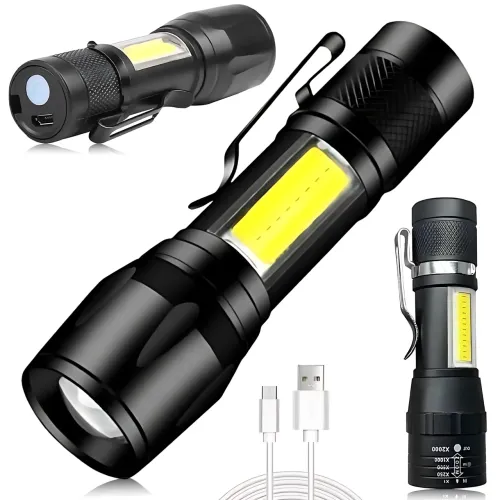 Ручной фонарик BL 513 USB с XPE + COB LED, 500 лм, зумом, встроенным аккумулятором, 3 режимами и влагозащитой