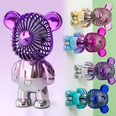 Мини вентилятор Мишка ручной, бесшумный, USB + аккумулятор, 3 скорости, 140×93×63 мм, 200 г Серебристо-фиолетовый