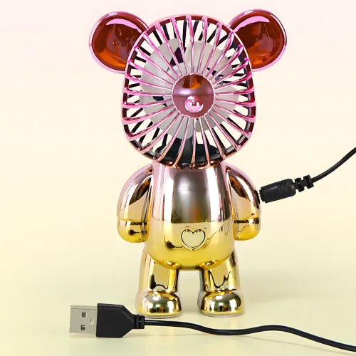 Мінівентилятор Ведмедик ручний, безшумний, USB + акумулятор, 3 швидкості, 140×93×63 мм, 200 г Рожево-золотистий - фото 4