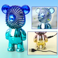 Мини вентилятор Мишка ручной, бесшумный, USB + аккумулятор, 3 скорости, 140×93×63 мм, 200 г Сине-голубой