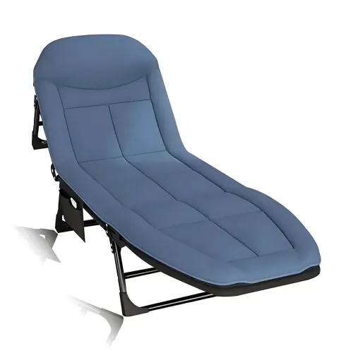 Раскладной туристический шезлонг 200×66×30 см – металлический каркас, до 120 кг, регулируемая спинка и ножки - фото 2
