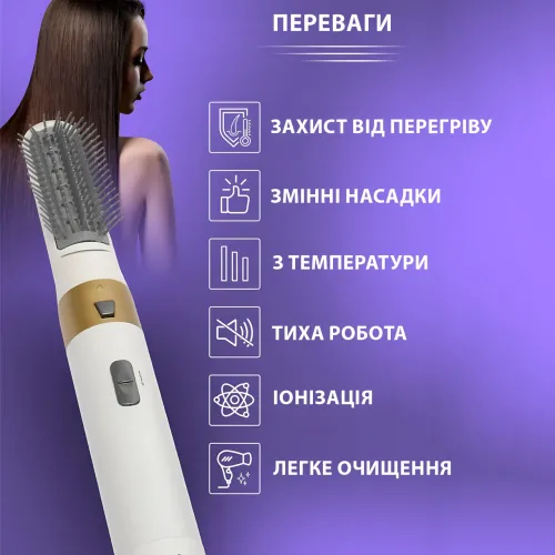 Фен-стайлер 5 в 1 Hot Air Styler 1200 Вт з іонізацією, температурою до 120 °C, 3 режими, у кейсі, шнур 2 м Блакитний - фото 3