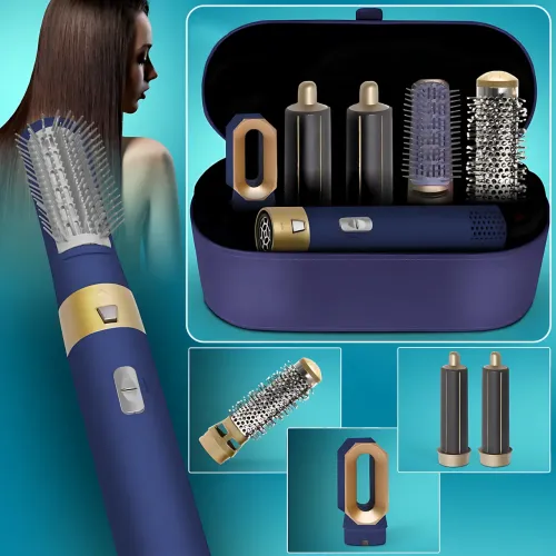 Фен-стайлер 5 в 1 Hot Air Styler 1200 Вт з іонізацією, температурою до 120 °C, 3 режими, у кейсі, шнур 2 м Блакитний