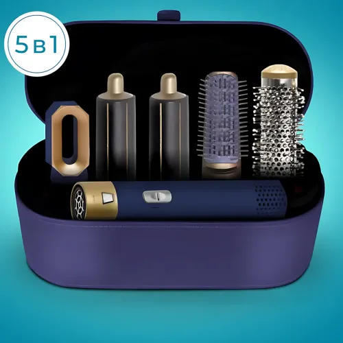Фен-стайлер 5 в 1 Hot Air Styler 1200 Вт з іонізацією, температурою до 120 °C, 3 режими, у кейсі, шнур 2 м Блакитний - фото 2