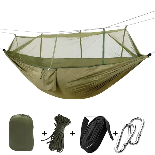 Туристичний гамак із москітною сіткою Hammock With Net ARMY — 250 × 120 см, до 200 кг, з чохлом + кишенею, хаккі - фото 3