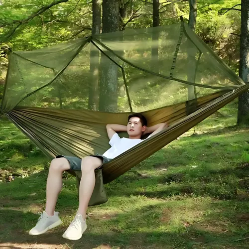 Туристичний гамак із москітною сіткою Hammock With Net ARMY — 250 × 120 см, до 200 кг, з чохлом + кишенею, хаккі - фото 7