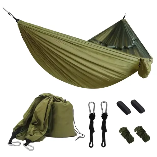 Туристичний гамак із москітною сіткою Hammock With Net ARMY — 250 × 120 см, до 200 кг, з чохлом + кишенею, хаккі - фото 4