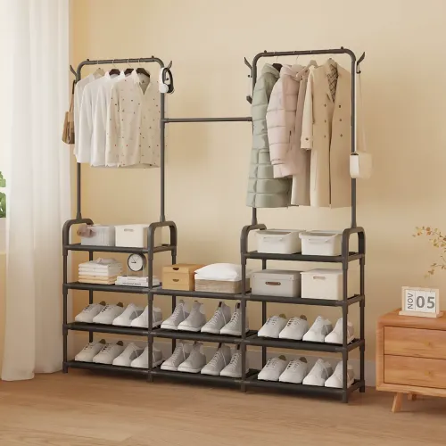 Стійка-вішалка для одягу та взуття Model 1 BLACK,164×137×26 см, підлогова, неіржавка сталь - фото 5
