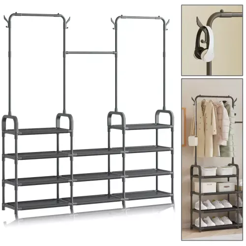 Стойка-вешалка для одежды и обуви Model 1 BLACK,164×137×26 см, напольная, нержавеющая сталь