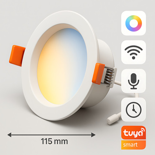 Умный LED светильник Tuya WiFi 10Вт Ø115мм встраиваемый, 2700–6500K, диммируемый, голосовое управление - фото 7