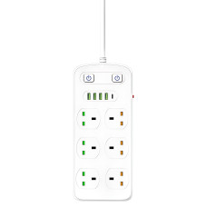 Подовжувач AR CP05: 6 розеток + 4 USB (USB-C), 2500 Вт, 2 м, захист від дітей, білий