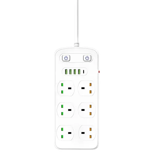 Подовжувач AR CP05: 6 розеток + 4 USB (USB-C), 2500 Вт, 2 м, захист від дітей, білий - фото 3