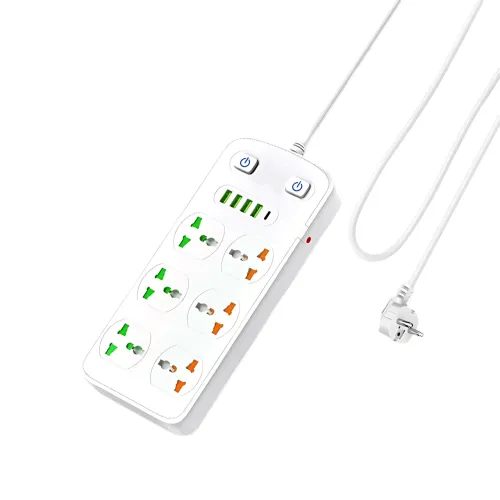 Подовжувач AR CP05: 6 розеток + 4 USB (USB-C), 2500 Вт, 2 м, захист від дітей, білий - фото 2