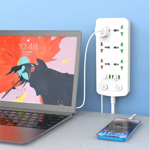 Подовжувач AR CP05: 6 розеток + 4 USB (USB-C), 2500 Вт, 2 м, захист від дітей, білий - фото 7