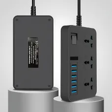 Подовжувач AR CP02 3 розетки + 6 USB, 2 м, 3000 Вт, із захистом і вимикачем, чорний