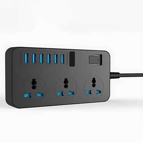 Подовжувач AR CP02 3 розетки + 6 USB, 2 м, 3000 Вт, із захистом і вимикачем, чорний - фото 3