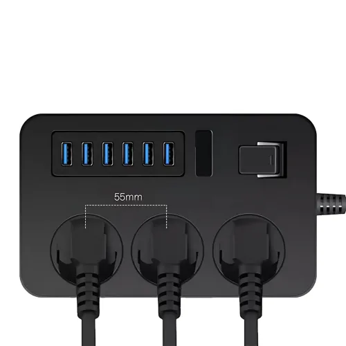 Подовжувач AR CP02 3 розетки + 6 USB, 2 м, 3000 Вт, із захистом і вимикачем, чорний - фото 6