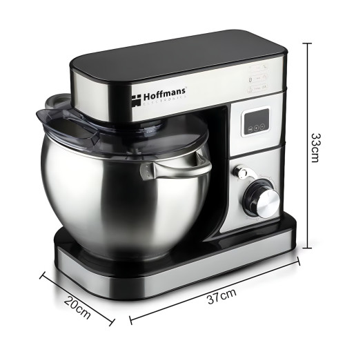 Планетарный миксер Hoffmans HM-8081 1600 Вт, тестомес с чашей 12 л, 6 скоростей, 3 насадки, турборежим - фото 7