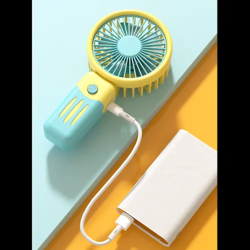 Портативний мінівентилятор JX-991 2 Вт з акумулятором, 3 швидкостями, usb-зарядкою, тримачем для телефона Жовто-зелений - фото 3