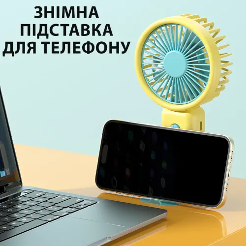 Портативний мінівентилятор JX-991 2 Вт з акумулятором, 3 швидкостями, usb-зарядкою, тримачем для телефона Жовто-зелений - фото 6