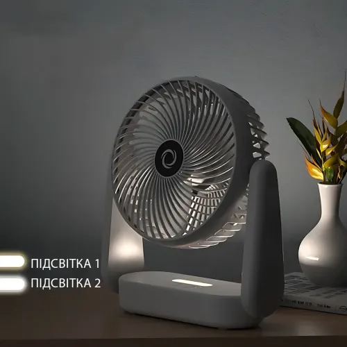 Вентилятор A8802 портативний, акумулятор 1200 мА·год, 3 швидкості, 360°, Type-C, підсвітка, 5 Вт Молочний - фото 3