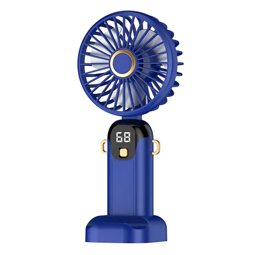Портативний вентилятор JX-995 з 3 швидкостями обдування, LED-дисплеєм, USB заряджанням і підставкою для телефона Синій - фото 2