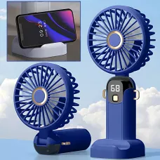 Портативний вентилятор JX-995 з 3 швидкостями обдування, LED-дисплеєм, USB заряджанням і підставкою для телефона Синій