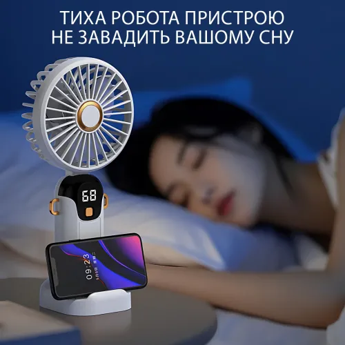 Портативний вентилятор JX-995 з 3 швидкостями обдування, LED-дисплеєм, USB заряджанням і підставкою для телефона Чорний - фото 6