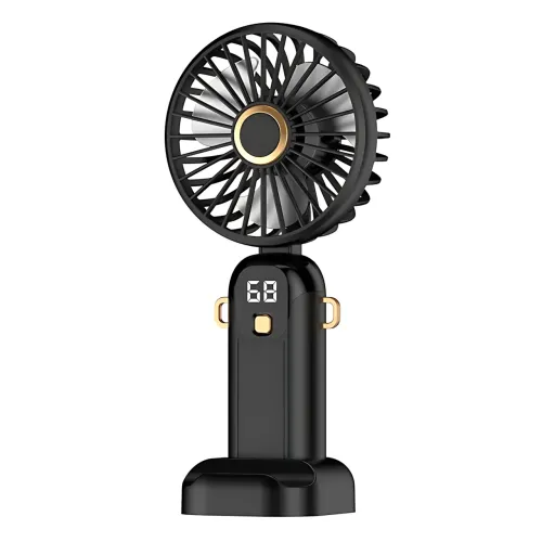 Портативний вентилятор JX-995 з 3 швидкостями обдування, LED-дисплеєм, USB заряджанням і підставкою для телефона Чорний - фото 2