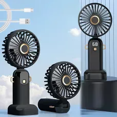 Портативный вентилятор JX-995 с 3 скоростями обдува, LED-дисплеем, USB зарядкой и подставкой для телефона Черный