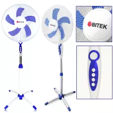 Вентилятор підлоговий BITEK BT-1630, ⌀40 см, 100 Вт, 3 швидкості, поворот, нахил, регулювання висоти, таймер Біло-блакитний