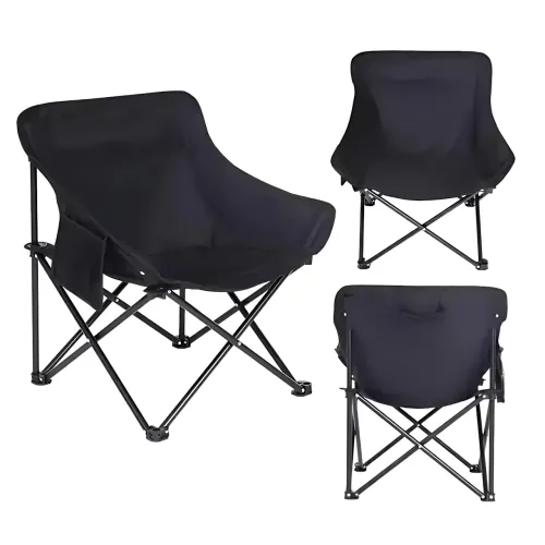 Складаний кемпінговий стілець Moon Chair зі спинкою та кишенею, оксфорд і вуглецева сталь, до 120 кг, з чохлом Сірий - фото 2