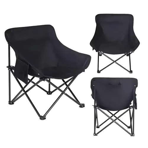 Складной кемпинговый стул Moon Chair со спинкой и карманом, оксфорд и углеродистая сталь, до 120 кг, с чехлом Серый - фото 2