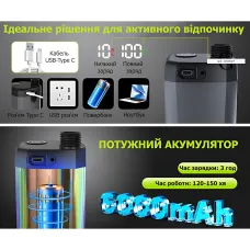 Кемпинговый душ с насосом, дисплеем температуры, аккумулятор 6000 мАч, 2 режима, шланг 2 м, IPX7, Type-C