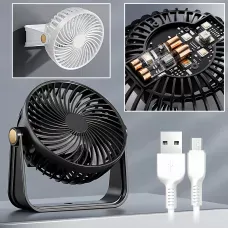 Компактный вентилятор AND1261 настольный/настенный, 3 скорости, USB, 800 мАч, тихий 62–70 дБ, 5 Вт, 13×13 см