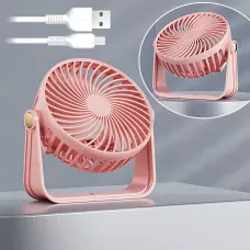 Компактный вентилятор AND1261 настольный/настенный, 3 скорости, USB, 800 мАч, тихий 62–70 дБ, 5 Вт, 13×13 см Розовый